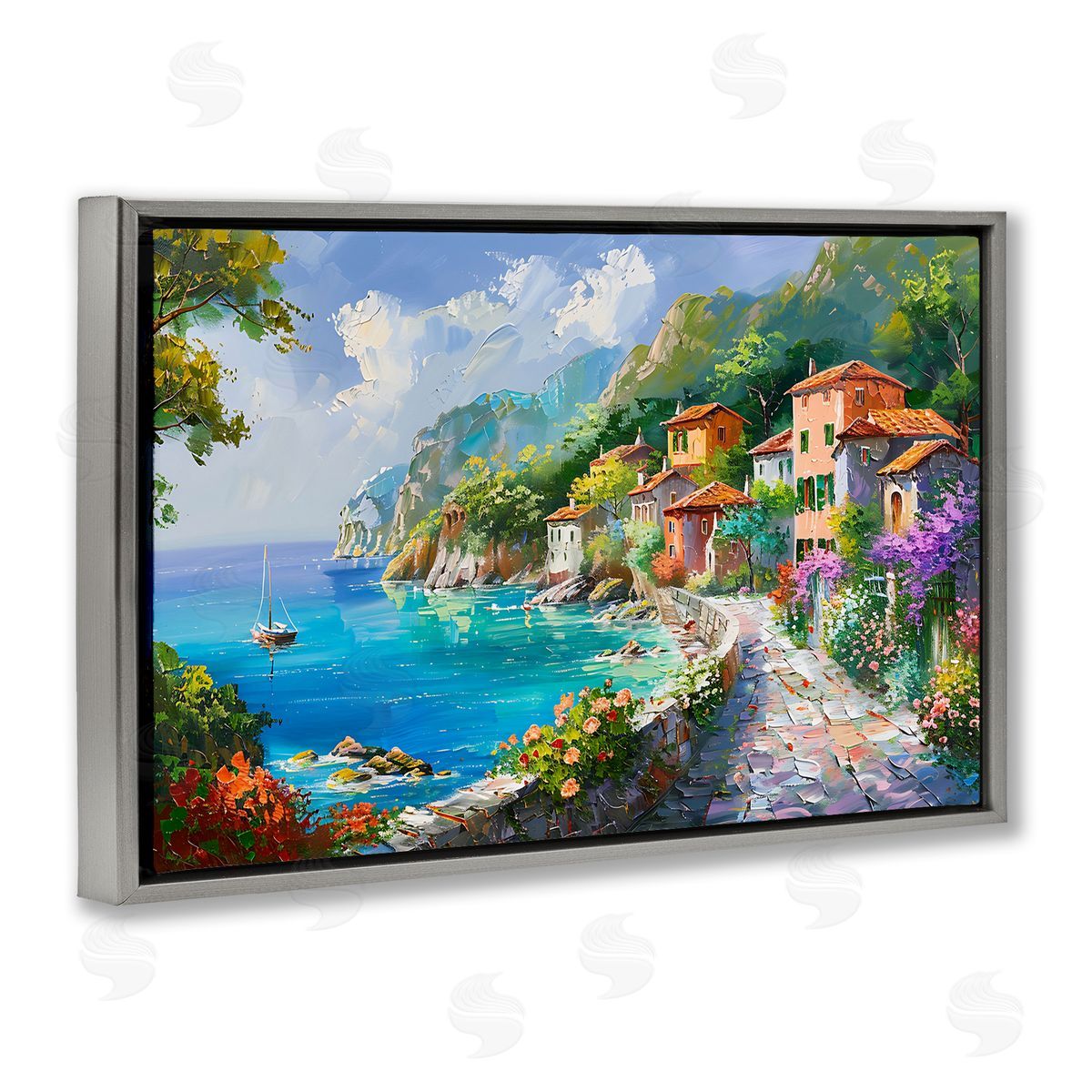 Pathway Along Coast Grey Floating Frame Canvas Wall Art, Home Decor by LSR Design Studio