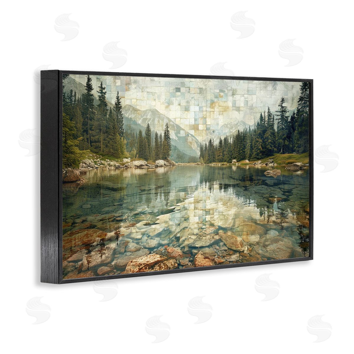 Tiled Mountain Landscape Black Frame Print Wall Art, Home Decor by LSR Design Studio