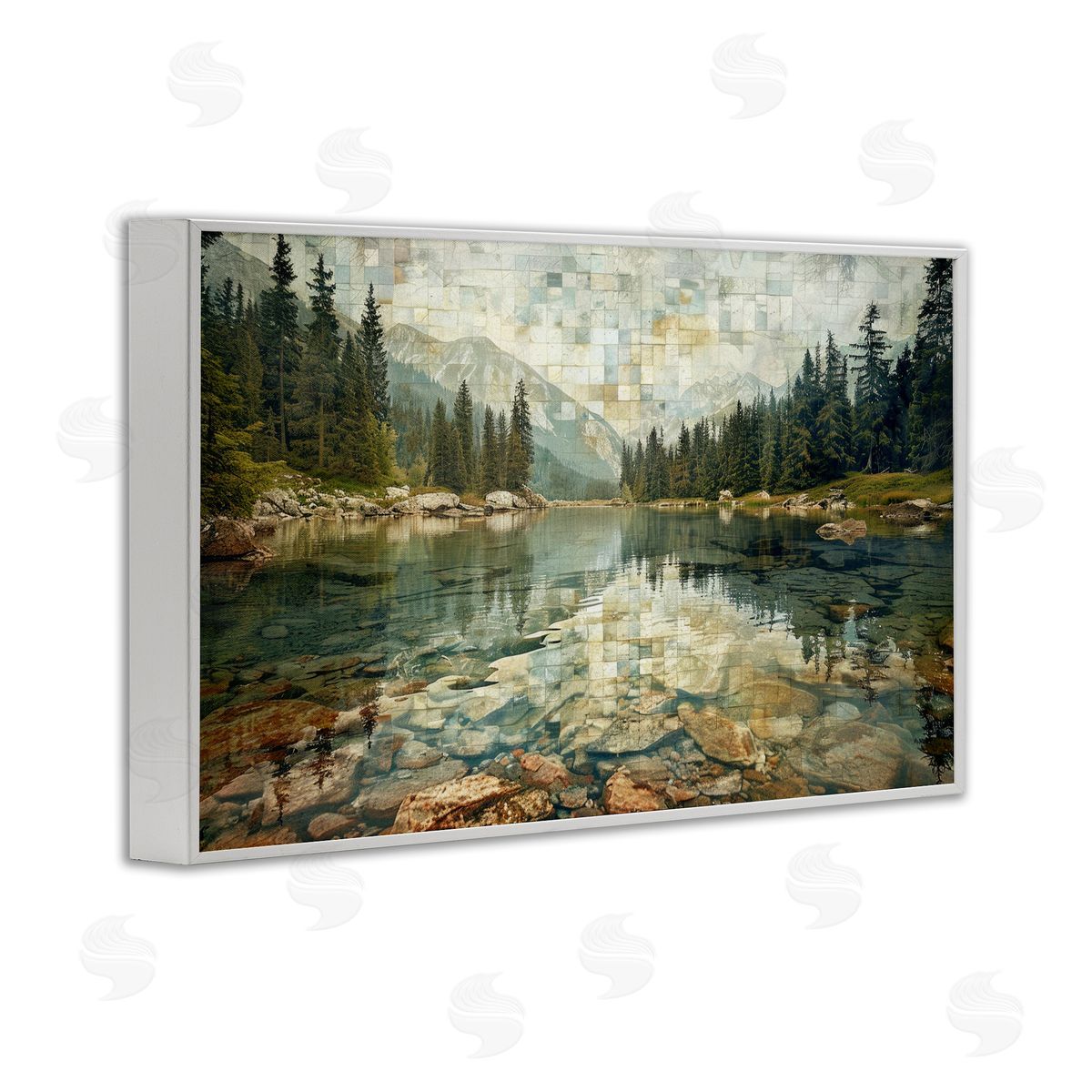 Tiled Mountain Landscape White Frame Print Wall Art, Home Decor by LSR Design Studio