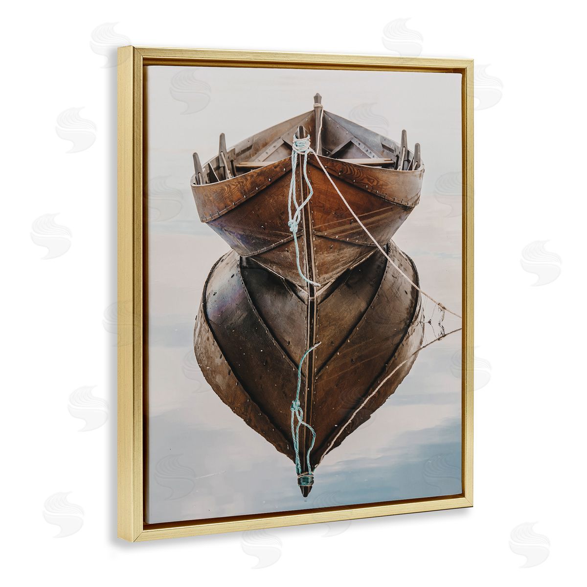 Crisp Rowboat Reflection Gold Floating Frame Canvas Wall Art, Home Decor by LSR Design Studio