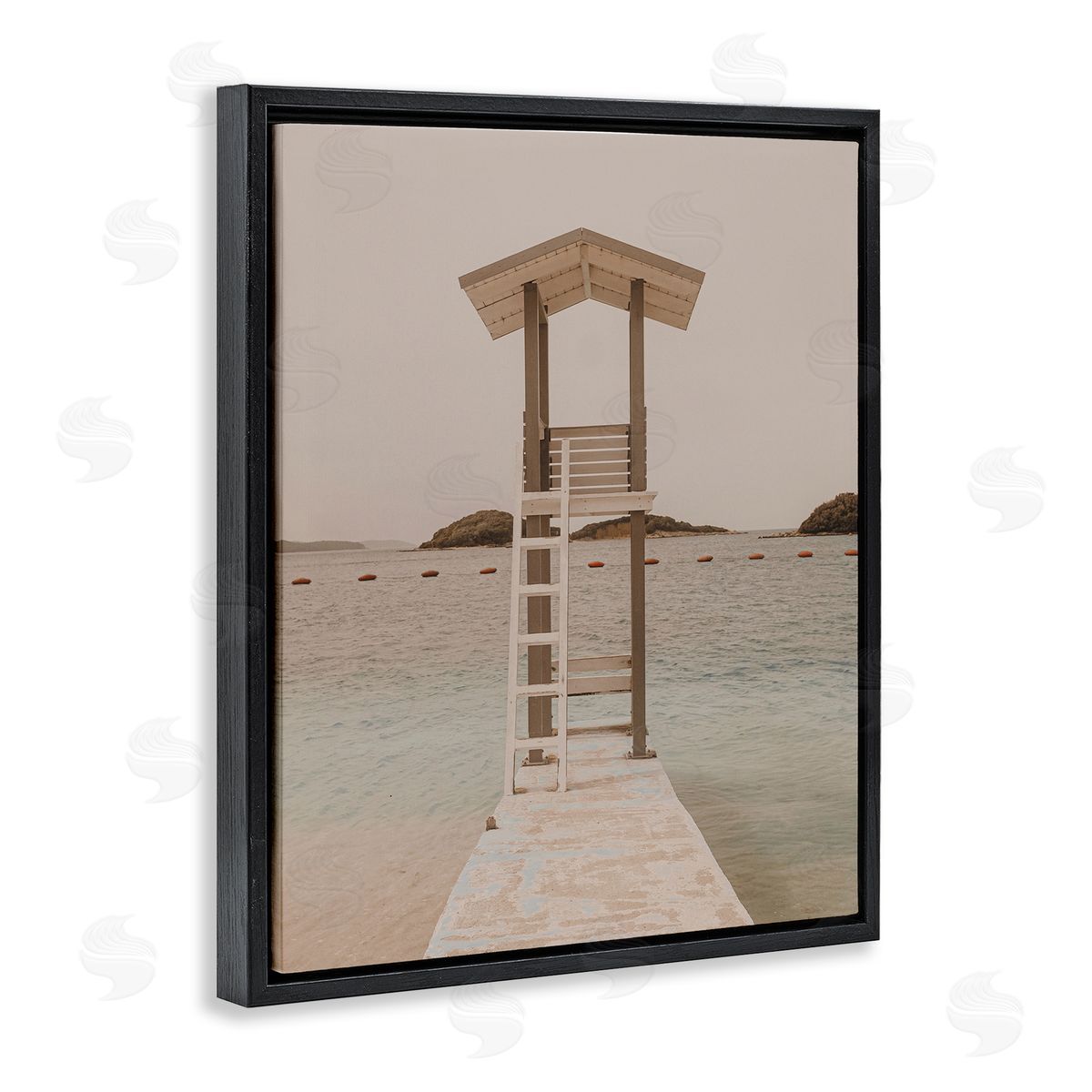 Beach Lifeguard Lookout Black Floating Frame Canvas Wall Art, Home Decor by LSR Design Studio