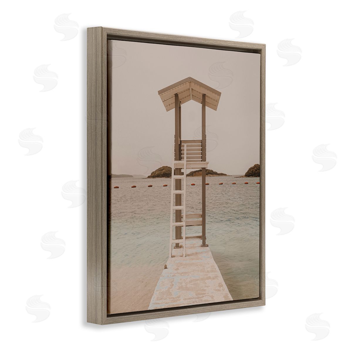Beach Lifeguard Lookout Brown Floating Frame Canvas Wall Art, Home Decor by LSR Design Studio