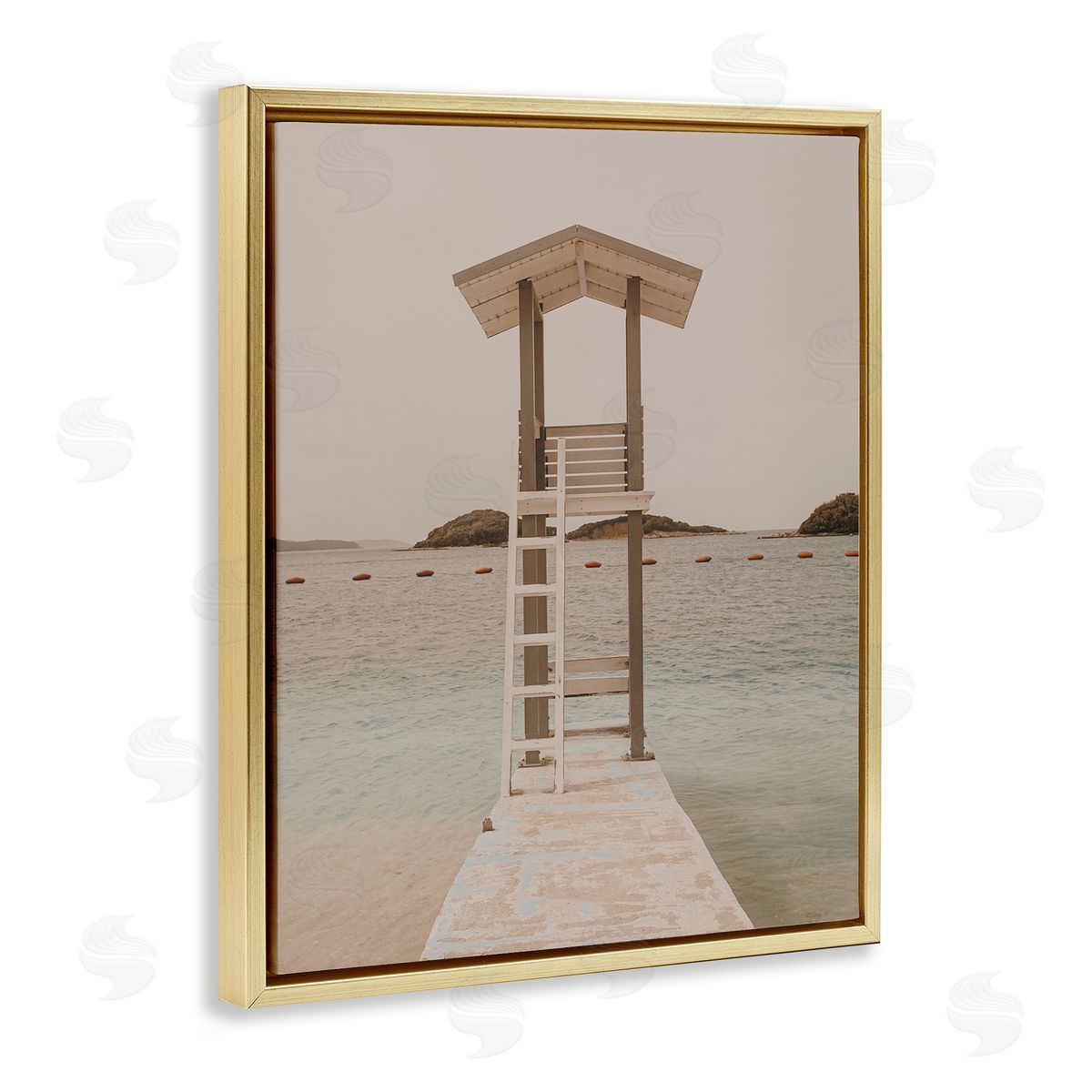 Beach Lifeguard Lookout Gold Floating Frame Canvas Wall Art, Home Decor by LSR Design Studio