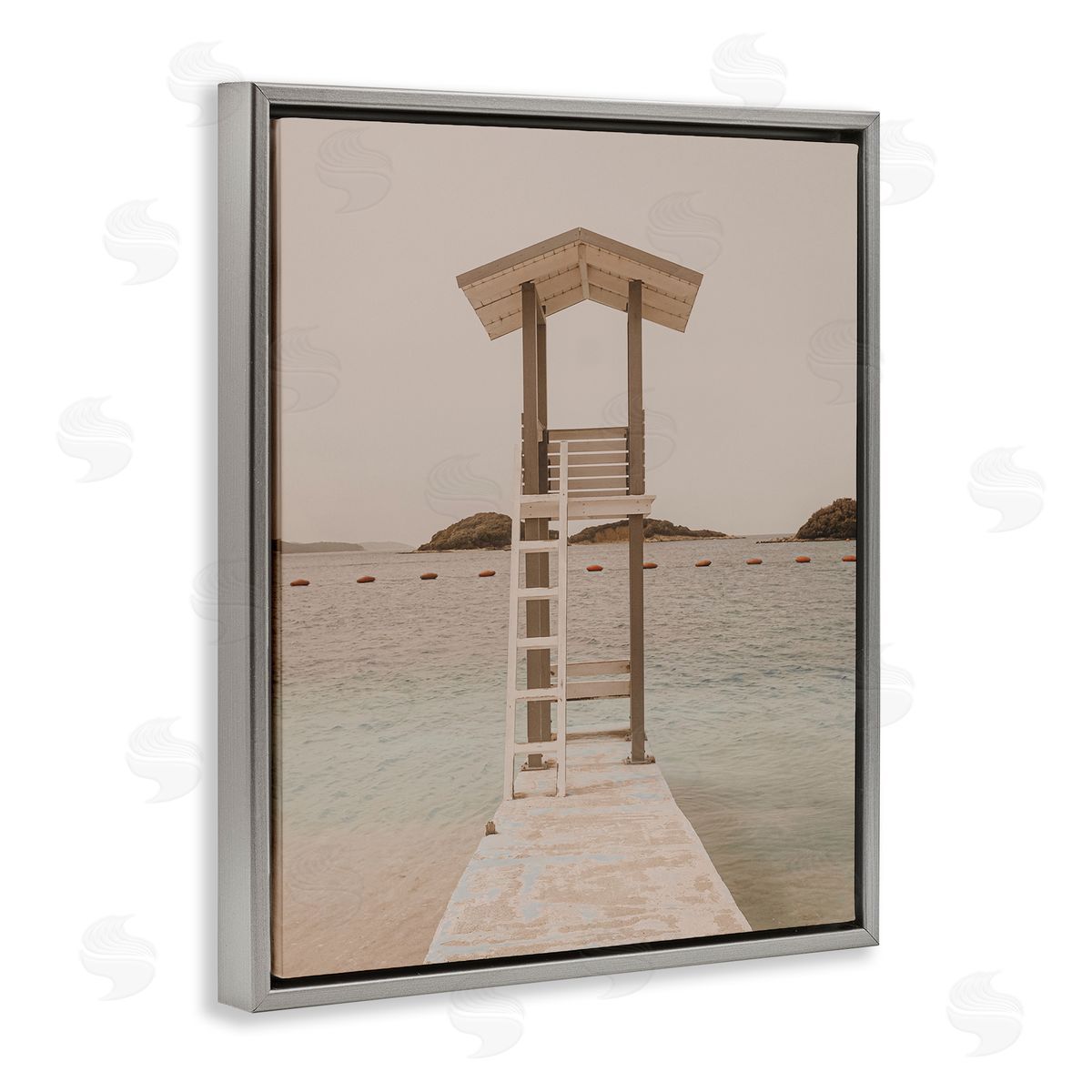 Beach Lifeguard Lookout Grey Floating Frame Canvas Wall Art, Home Decor by LSR Design Studio