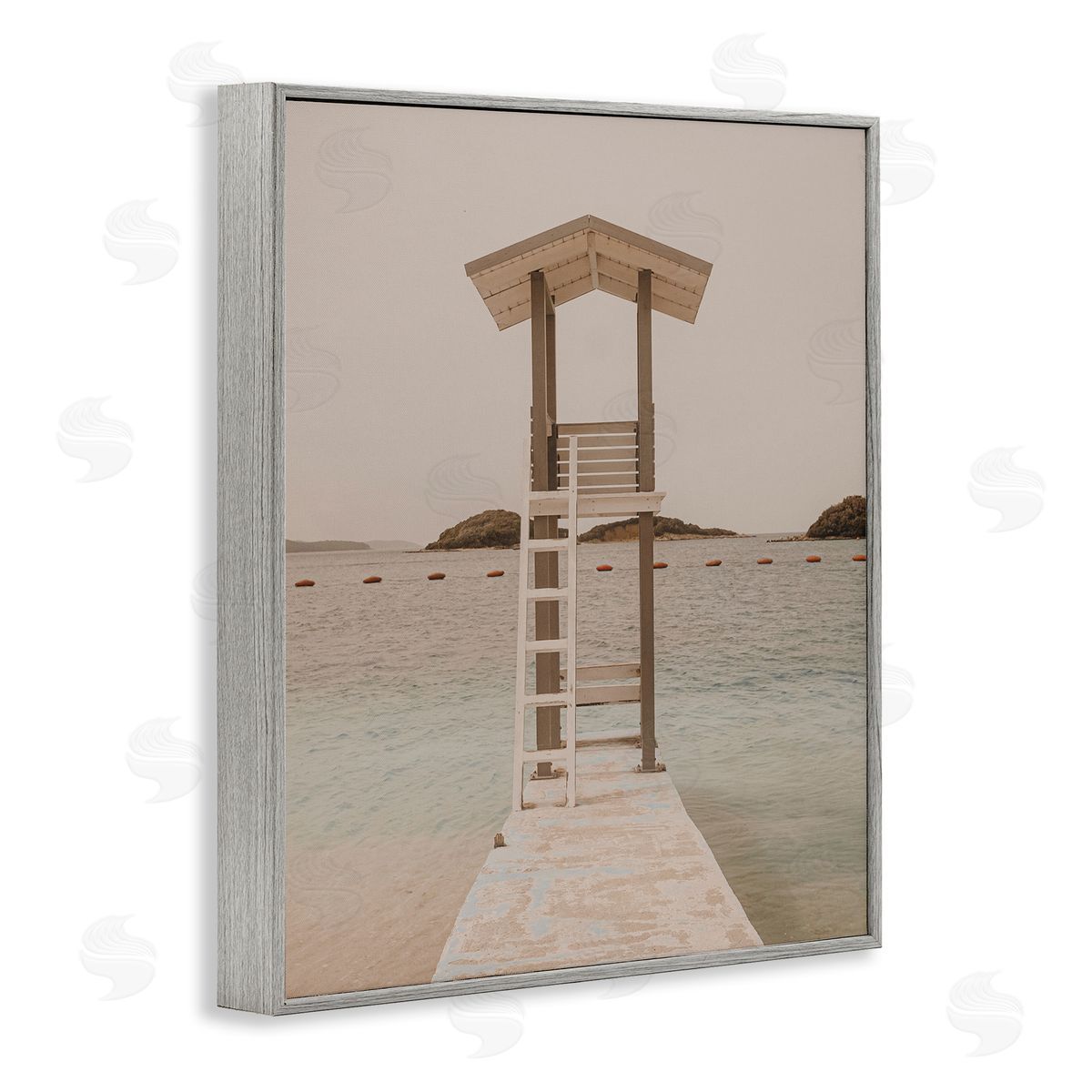 Beach Lifeguard Lookout Grey Frame Print Wall Art, Home Decor by LSR Design Studio