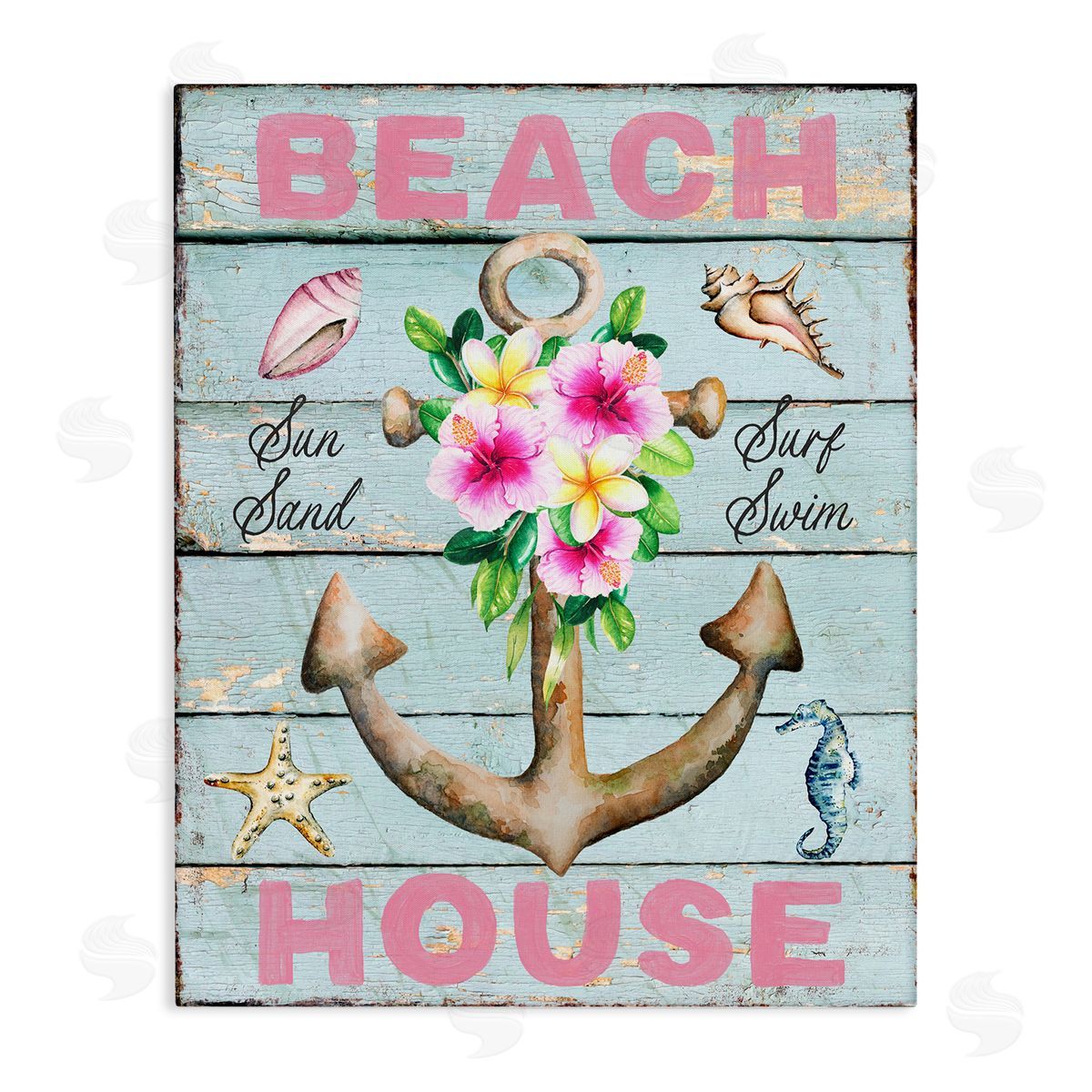 Pink Beach House Rustic Canvas Wall Art, Home Decor by Creatif Belle