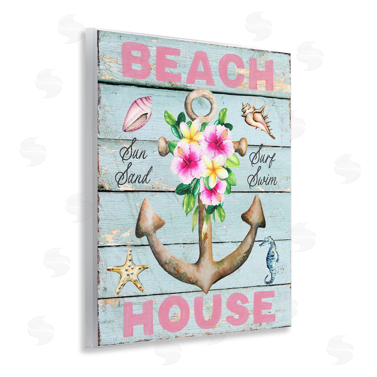 Pink Beach House Rustic Wood Plaque Wall Art, Home Decor by Creatif Belle