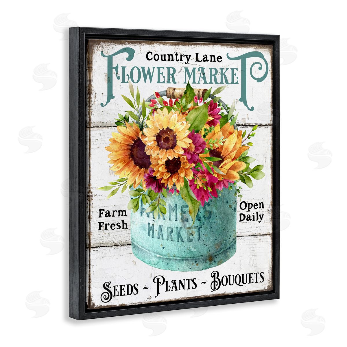 Country Lane Flower Market Black Floating Frame Canvas Wall Art, Home Decor by Creatif Belle
