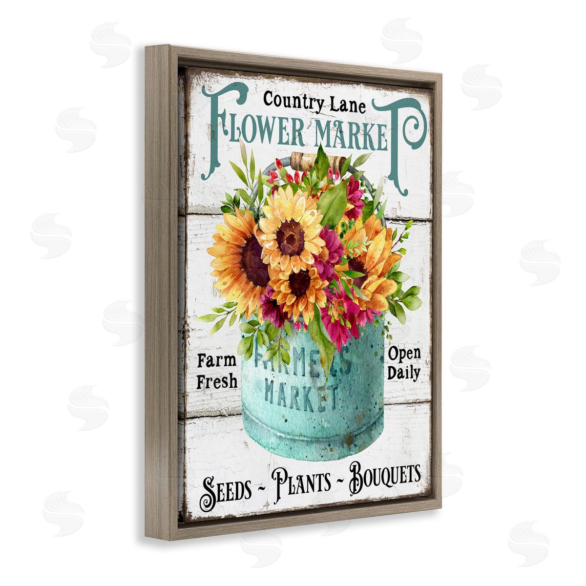 Country Lane Flower Market Brown Floating Frame Canvas Wall Art, Home Decor by Creatif Belle