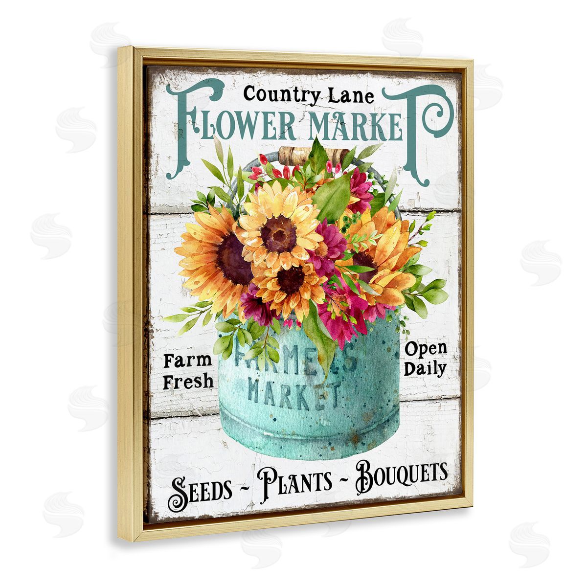 Country Lane Flower Market Gold Floating Frame Canvas Wall Art, Home Decor by Creatif Belle