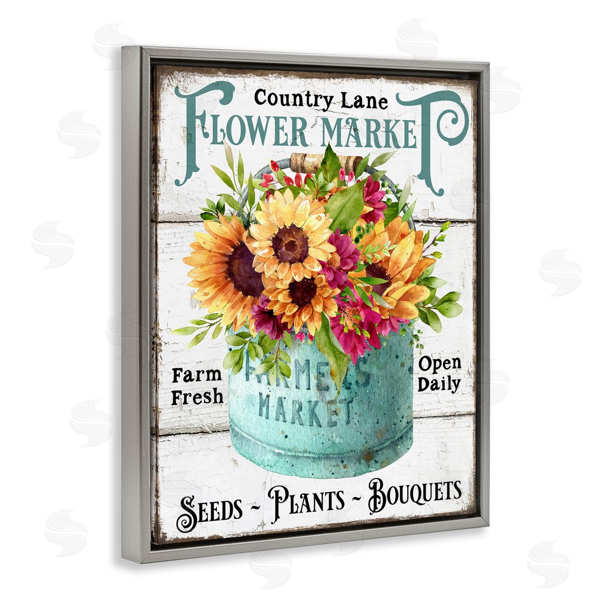 Country Lane Flower Market Grey Floating Frame Canvas Wall Art, Home Decor by Creatif Belle