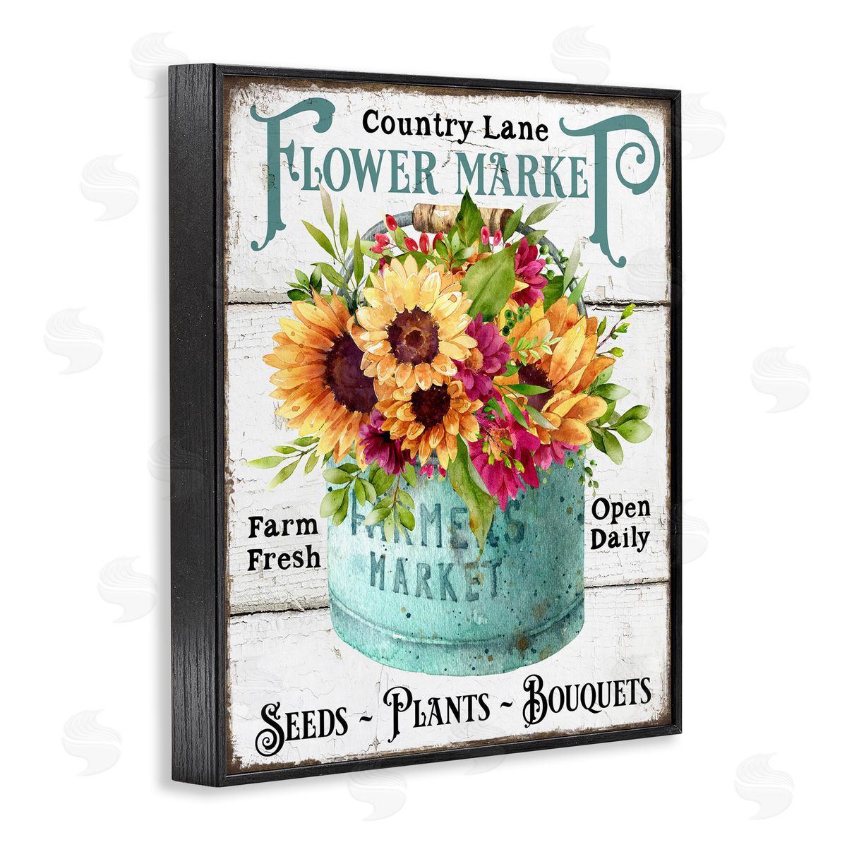 Country Lane Flower Market Black Frame Print Wall Art, Home Decor by Creatif Belle