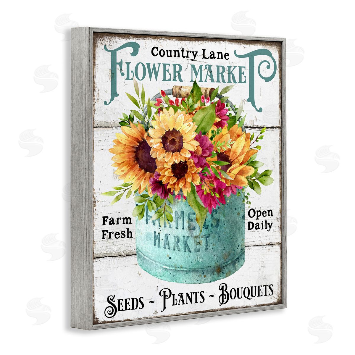 Country Lane Flower Market Grey Frame Print Wall Art, Home Decor by Creatif Belle