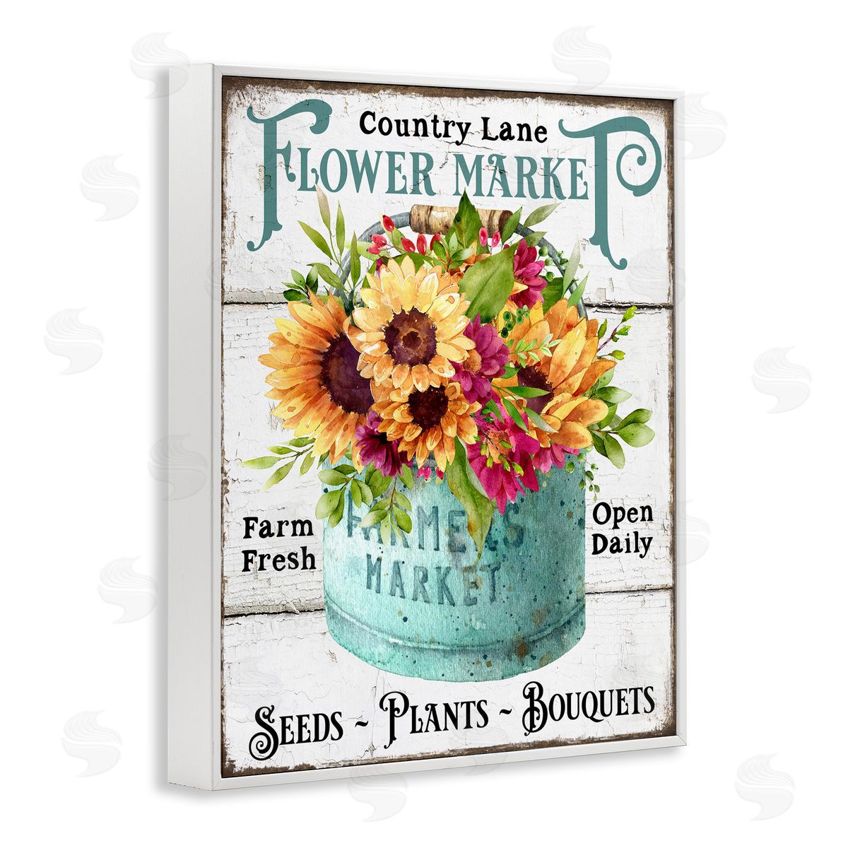 Country Lane Flower Market White Frame Print Wall Art, Home Decor by Creatif Belle