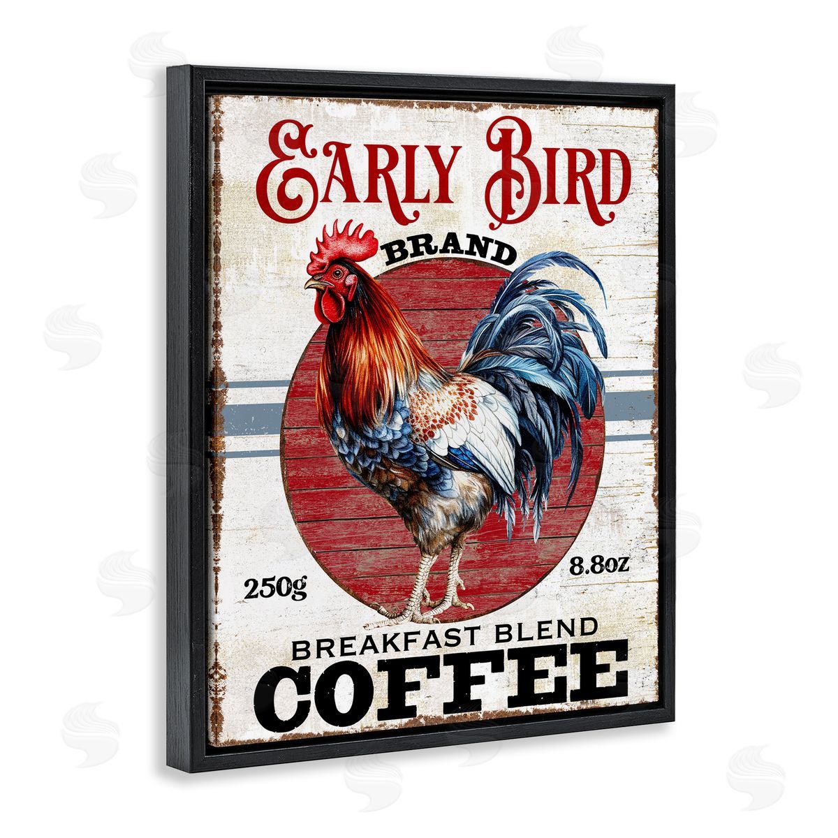 Vintage Early Bird Coffee Black Floating Frame Canvas Wall Art, Home Decor by Creatif Belle