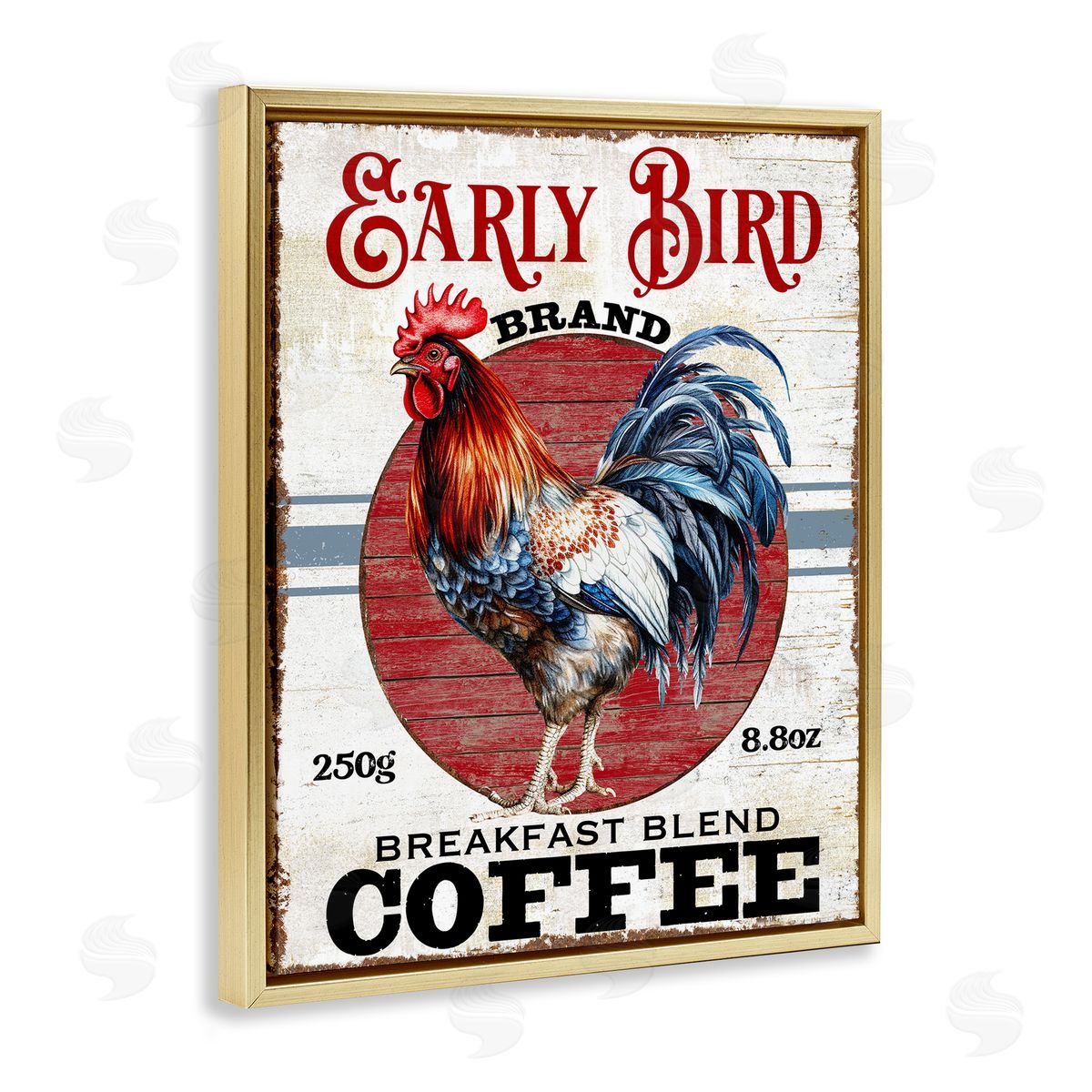 Vintage Early Bird Coffee Gold Floating Frame Canvas Wall Art, Home Decor by Creatif Belle