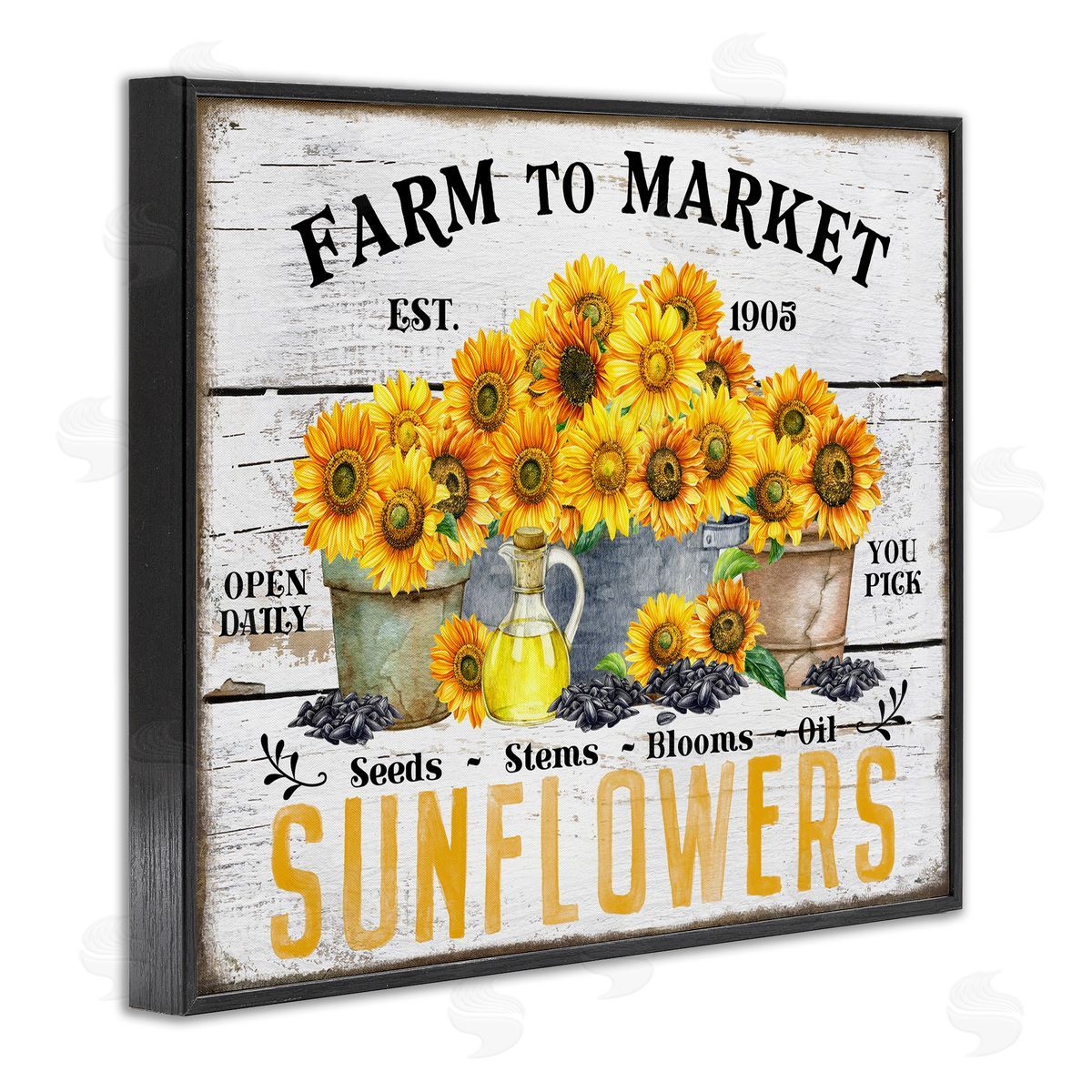 Farm To Market Sunflowers Black Frame Print Wall Art, Home Decor by Creatif Belle