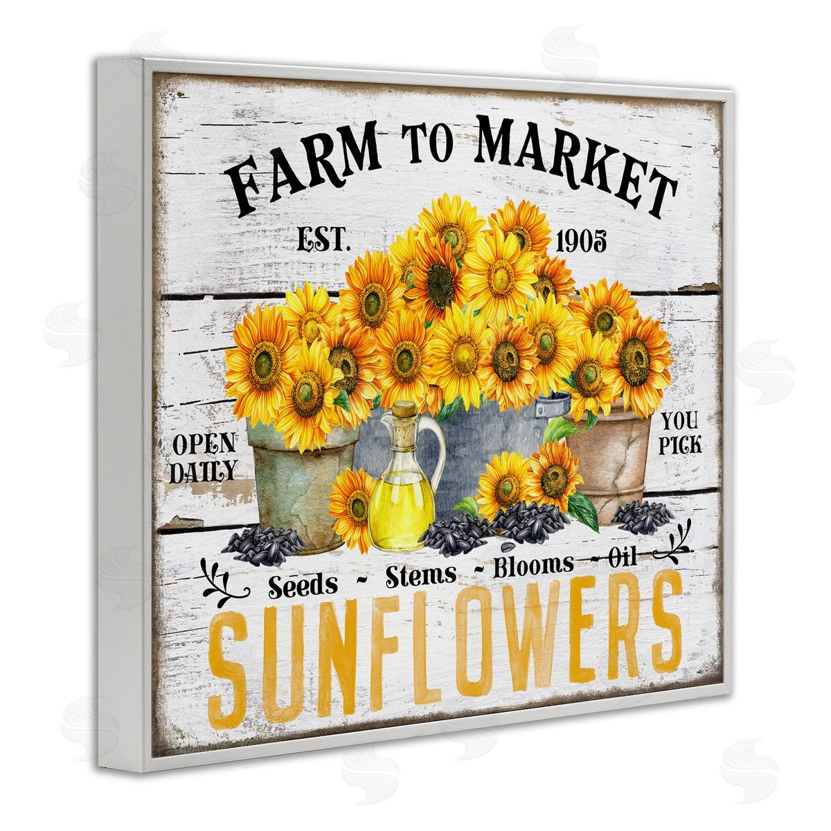 Farm To Market Sunflowers White Frame Print Wall Art, Home Decor by Creatif Belle