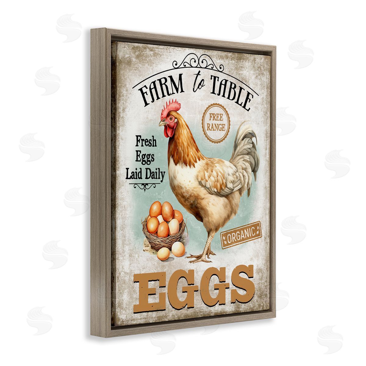 Vintage Farm Eggs Brown Floating Frame Canvas Wall Art, Home Decor by Creatif Belle
