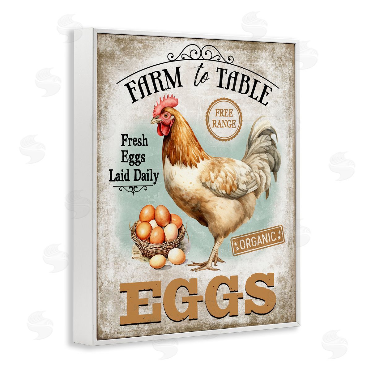 Vintage Farm Eggs White Frame Print Wall Art, Home Decor by Creatif Belle