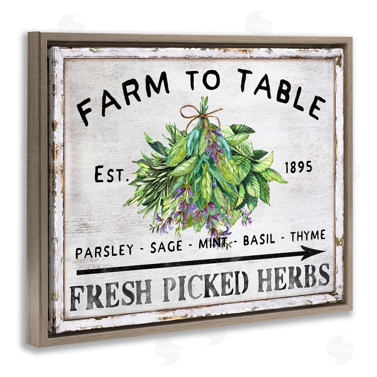 Vintage Farm Herbs Brown Floating Frame Canvas Wall Art, Home Decor by Creatif Belle