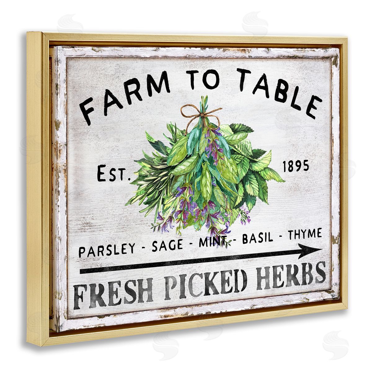 Vintage Farm Herbs Gold Floating Frame Canvas Wall Art, Home Decor by Creatif Belle