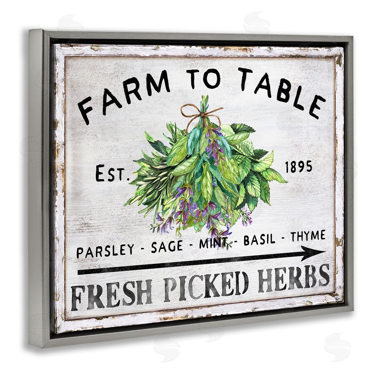 Vintage Farm Herbs Grey Floating Frame Canvas Wall Art, Home Decor by Creatif Belle
