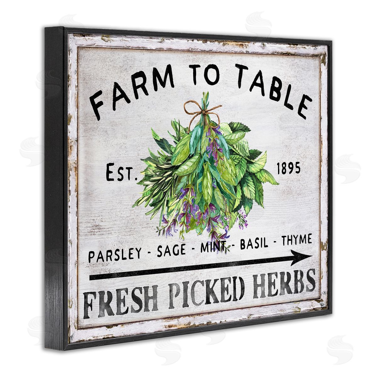 Vintage Farm Herbs Black Frame Print Wall Art, Home Decor by Creatif Belle