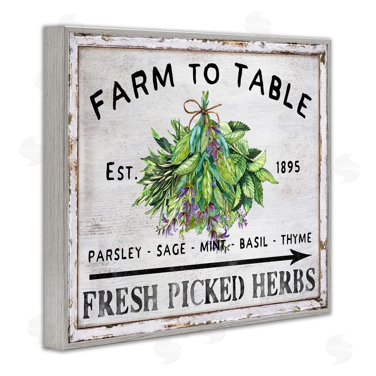 Vintage Farm Herbs Grey Frame Print Wall Art, Home Decor by Creatif Belle