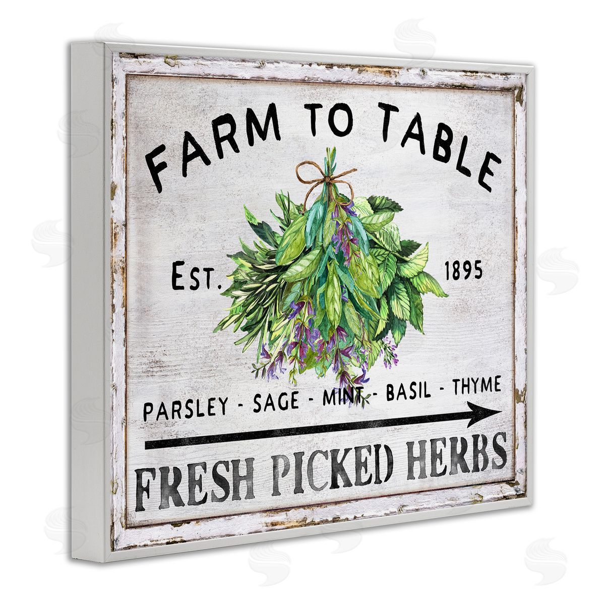 Vintage Farm Herbs White Frame Print Wall Art, Home Decor by Creatif Belle