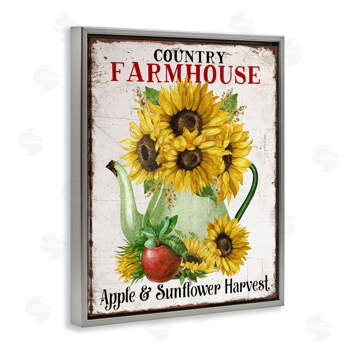 Country Sunflower Harvest Grey Floating Frame Canvas Wall Art, Home Decor by Creatif Belle