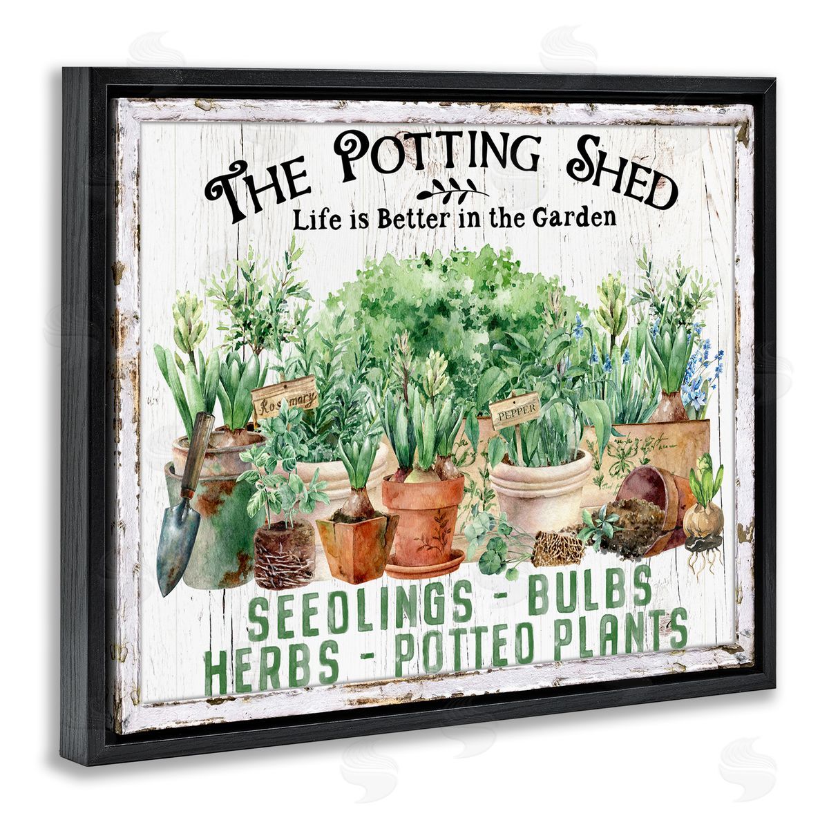Farmhouse Potting Shed Black Floating Frame Canvas Wall Art, Home Decor by Creatif Belle