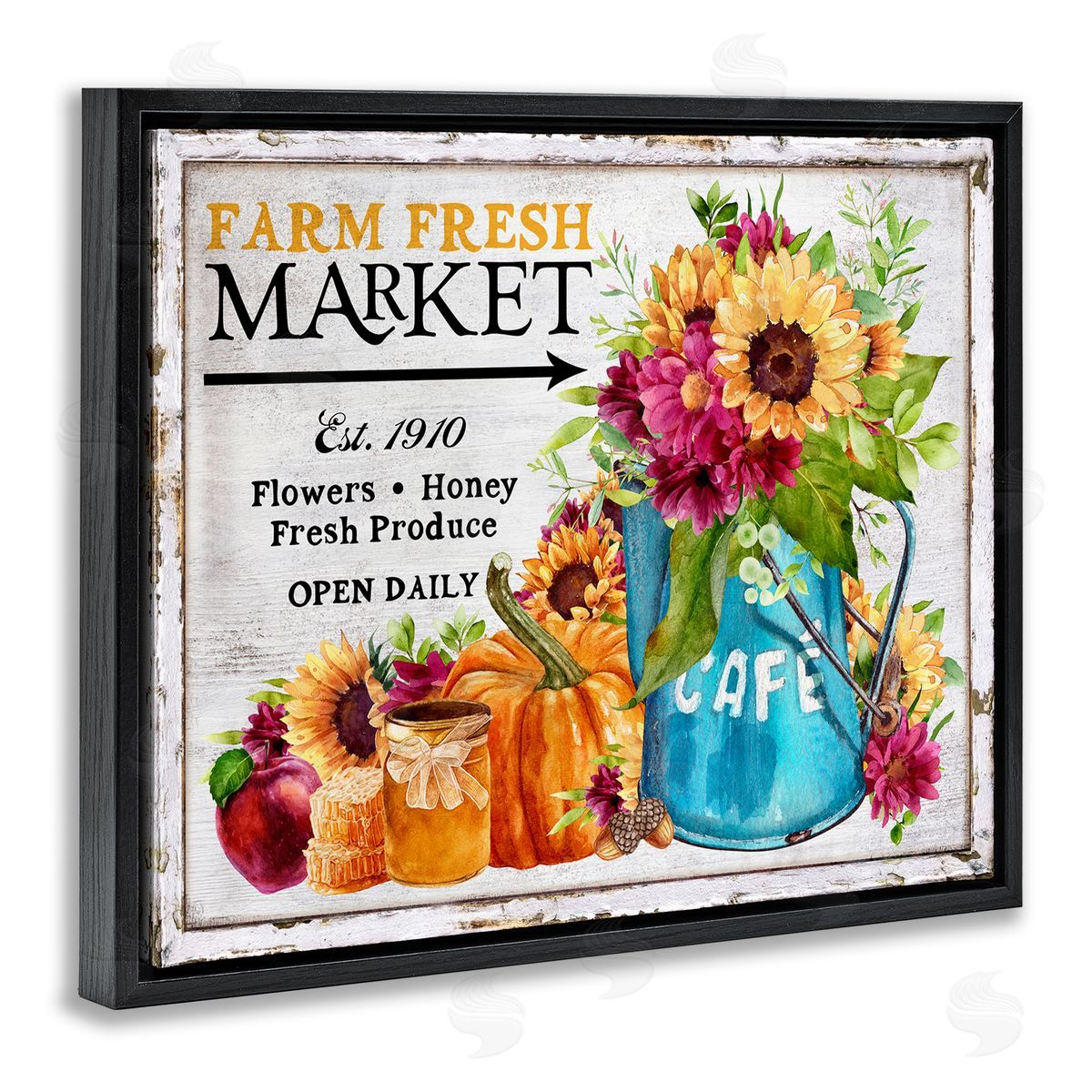 Fall Farm Market Black Floating Frame Canvas Wall Art, Home Decor by Creatif Belle