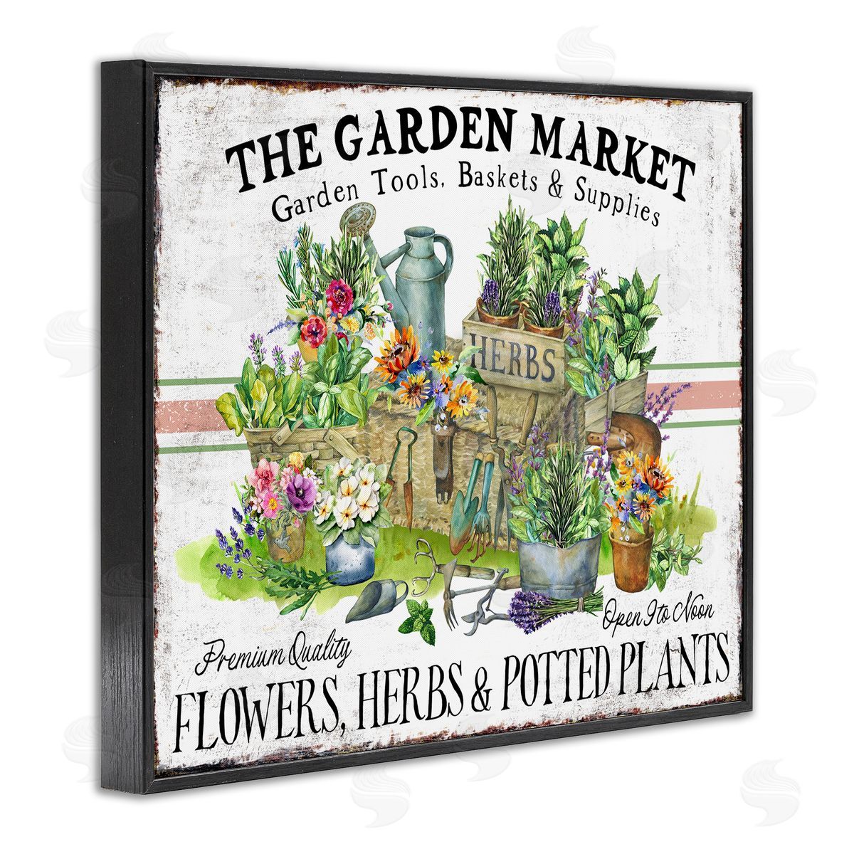 Garden Market Bistro Stripe Black Frame Print Wall Art, Home Decor by Creatif Belle