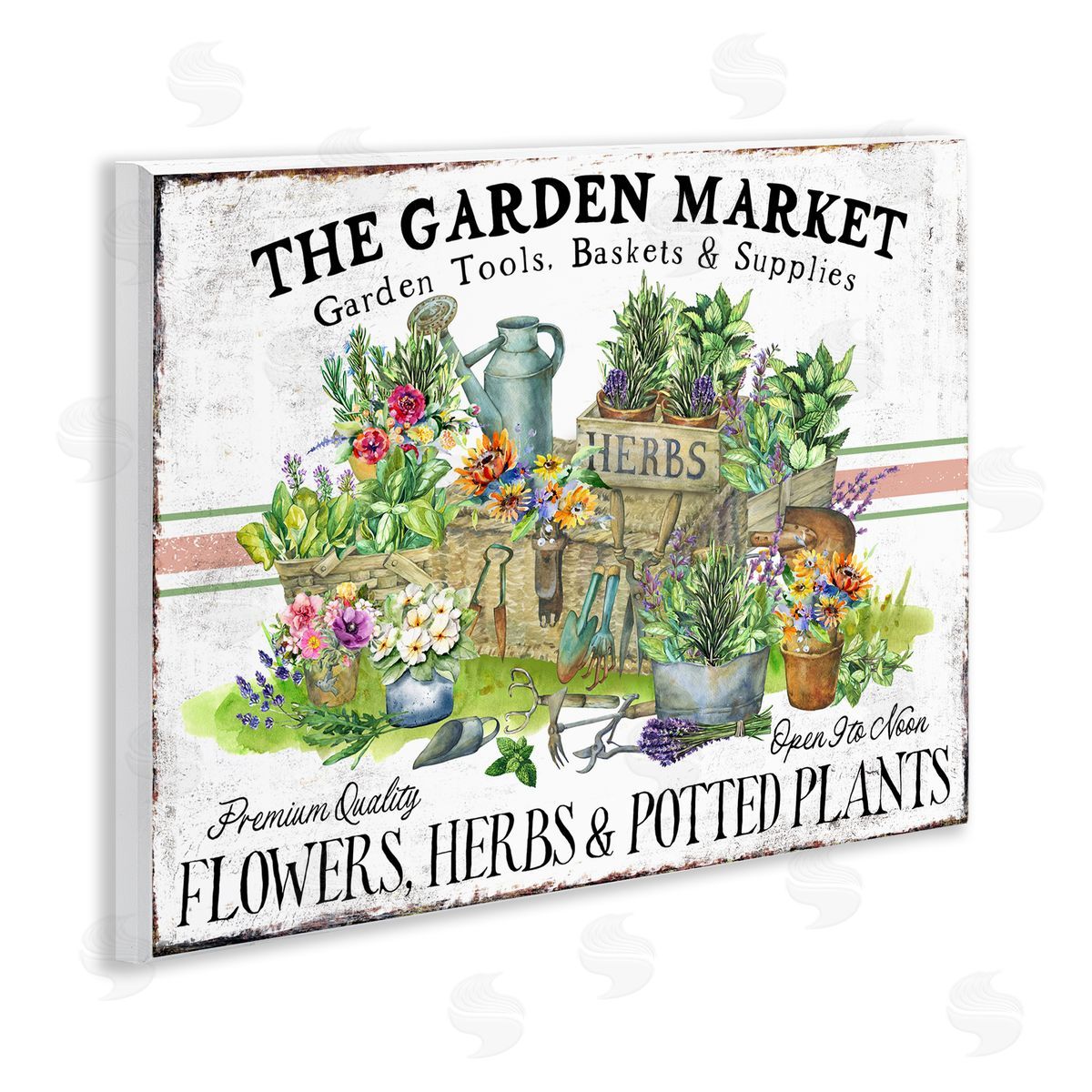 Garden Market Bistro Stripe Wood Plaque Wall Art, Home Decor by Creatif Belle