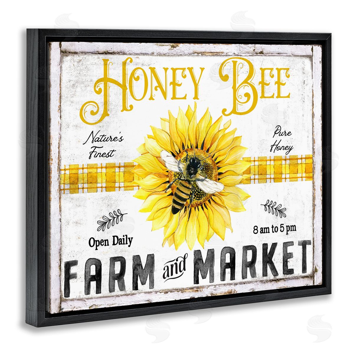 Rustic Honey Bee & Flower Black Floating Frame Canvas Wall Art, Home Decor by Creatif Belle