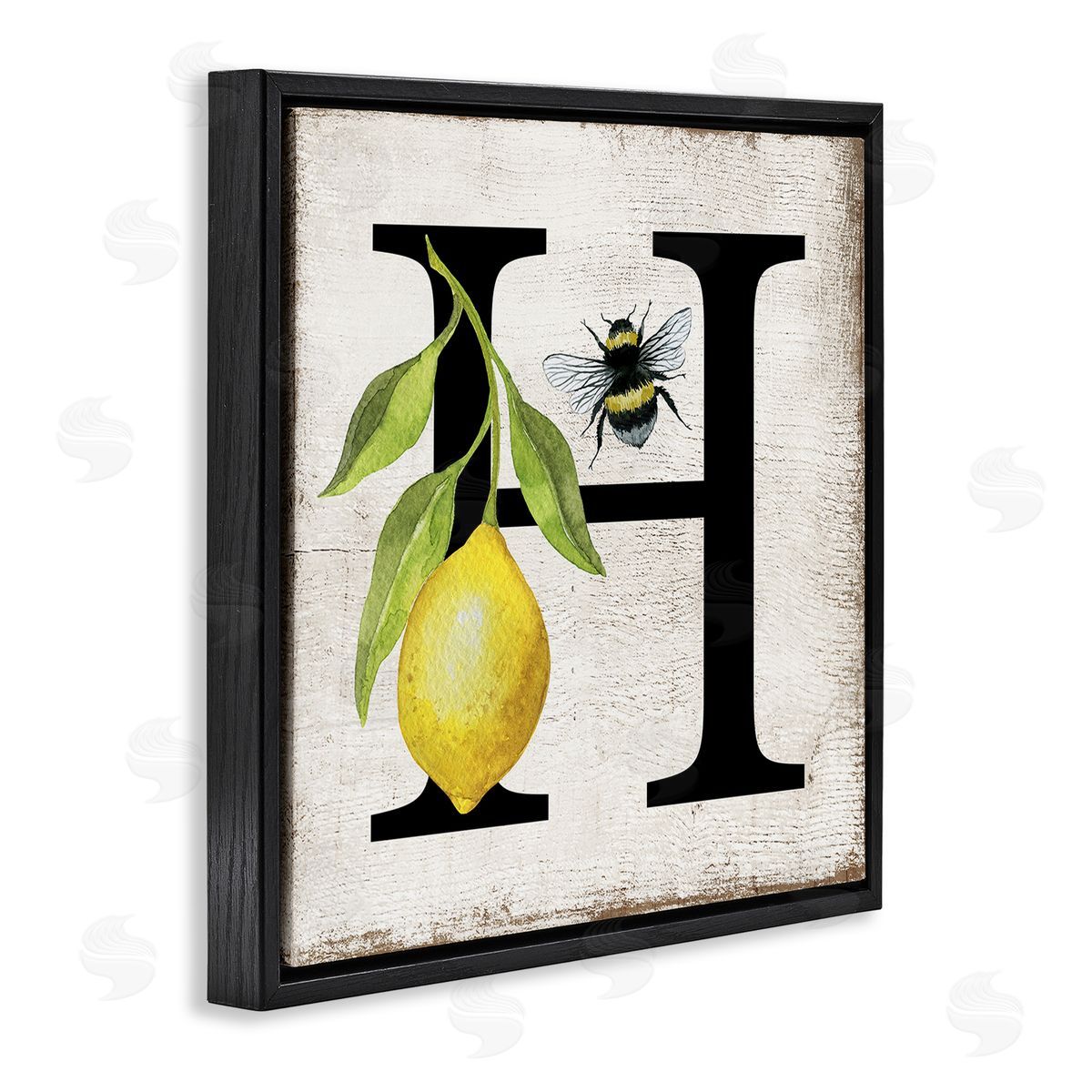Lemon & Bee H Letter Black Floating Frame Canvas Wall Art, Home Decor by Creatif Belle