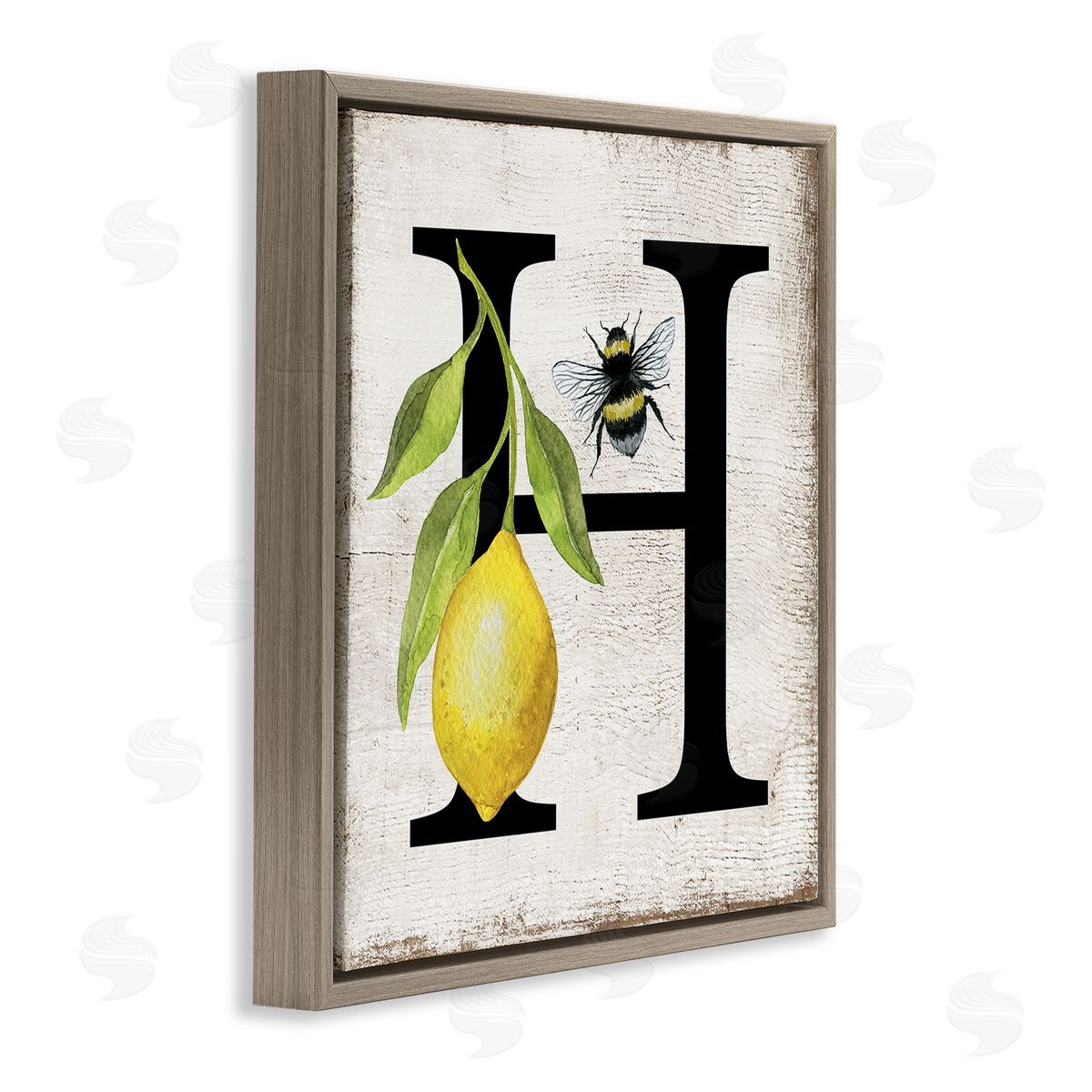 Lemon & Bee H Letter Brown Floating Frame Canvas Wall Art, Home Decor by Creatif Belle