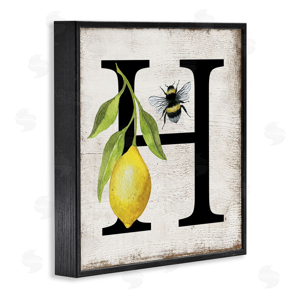 Lemon & Bee H Letter Black Frame Print Wall Art, Home Decor by Creatif Belle