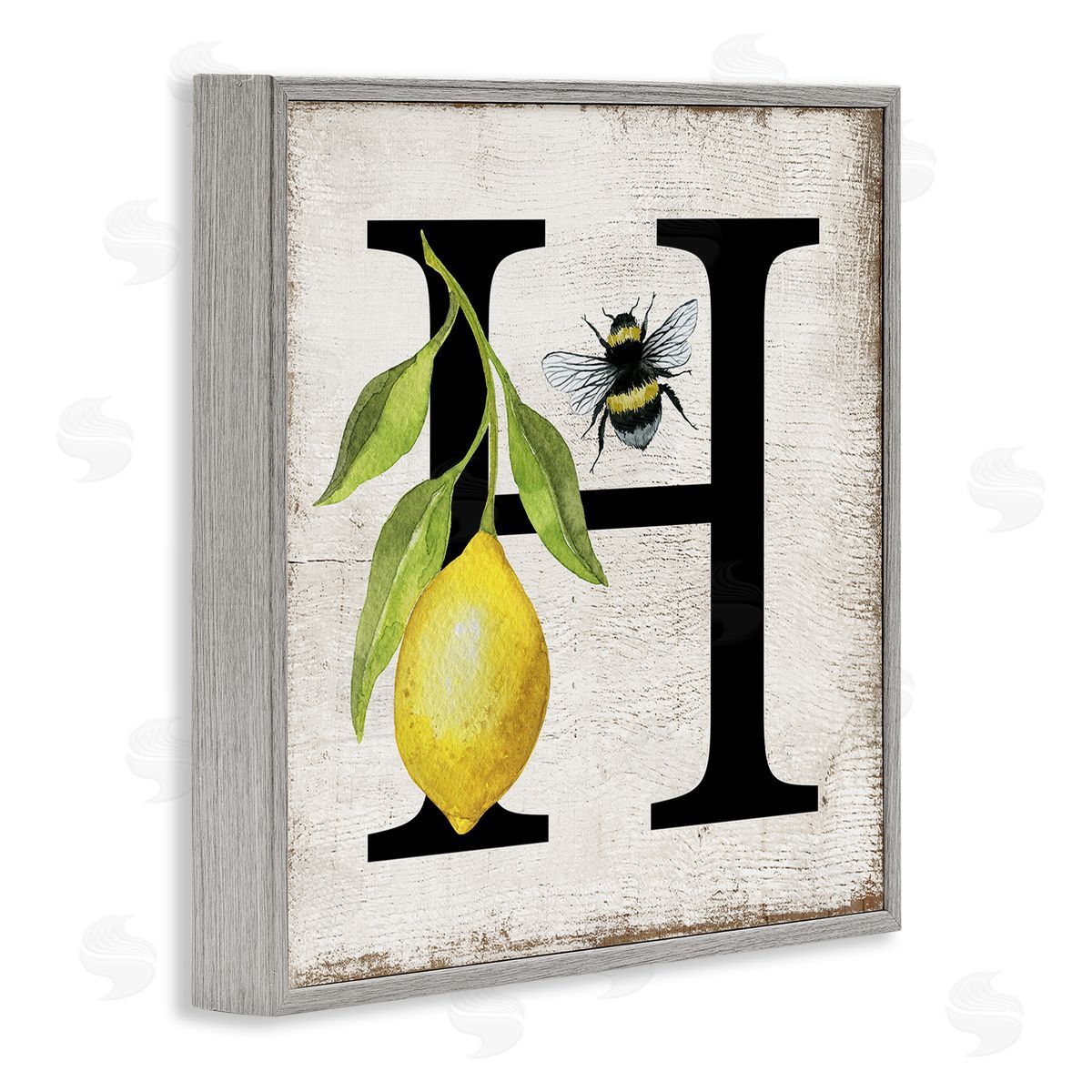 Lemon & Bee H Letter Grey Frame Print Wall Art, Home Decor by Creatif Belle
