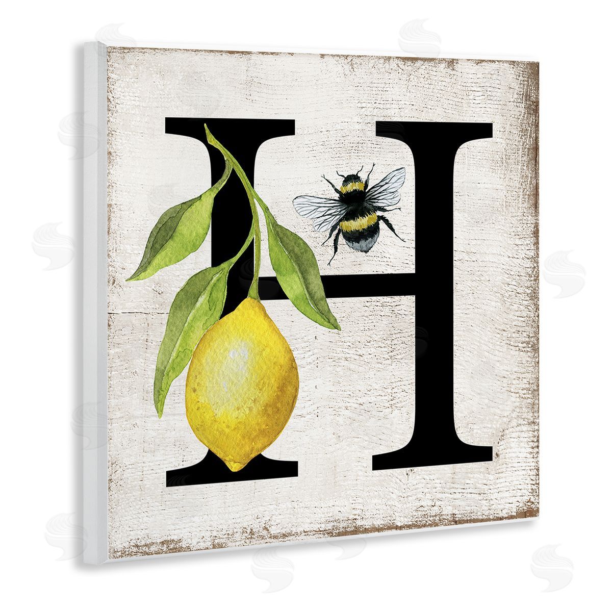 Lemon & Bee H Letter Wood Plaque Wall Art, Home Decor by Creatif Belle