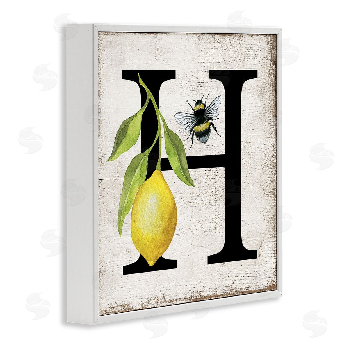 Lemon & Bee H Letter White Frame Print Wall Art, Home Decor by Creatif Belle