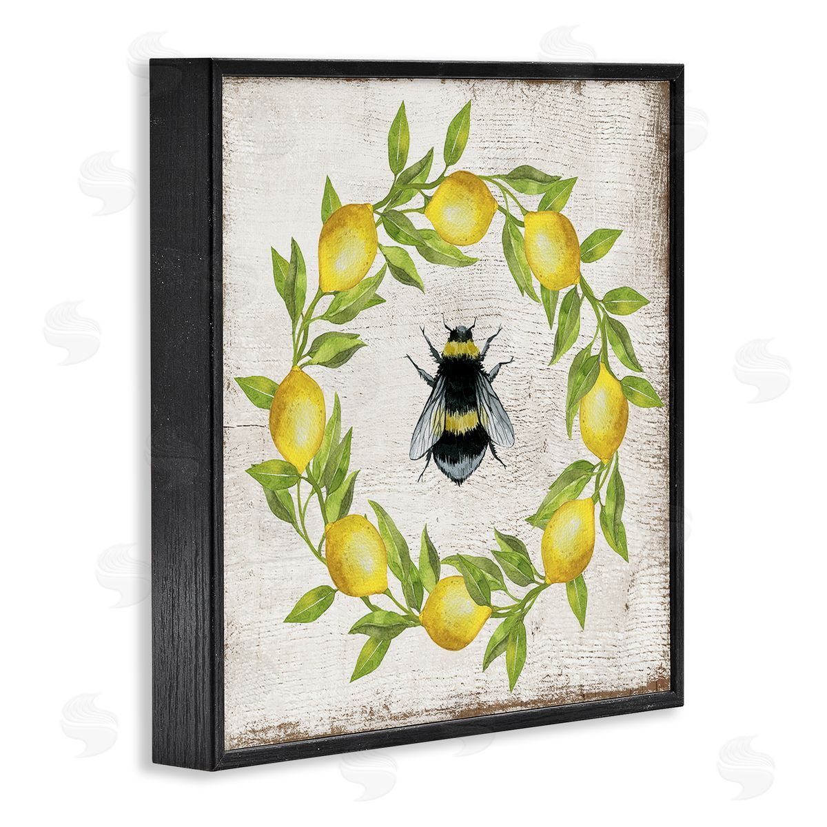 Lemon & Bee Wreath Black Frame Print Wall Art, Home Decor by Creatif Belle