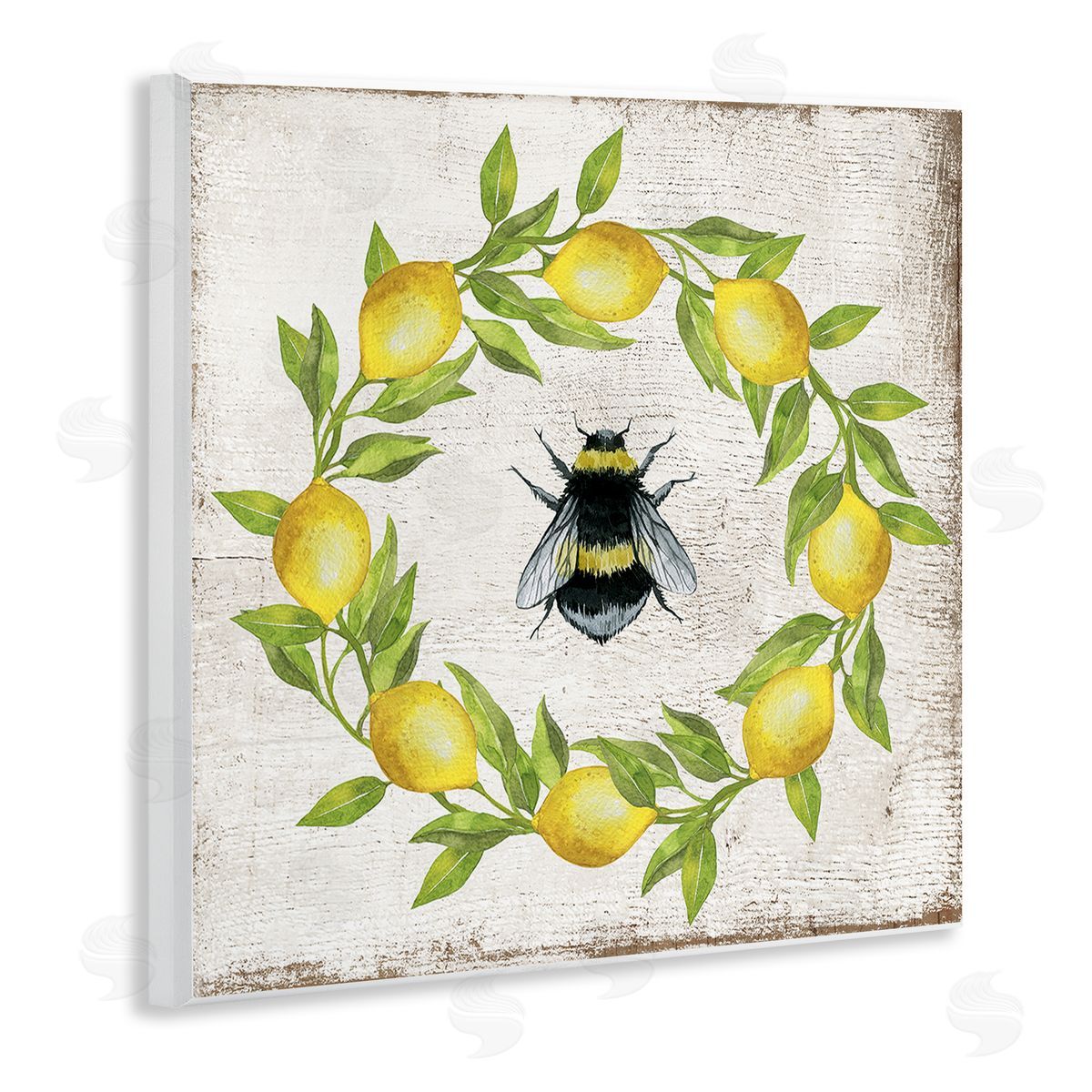 Lemon & Bee Wreath Wood Plaque Wall Art, Home Decor by Creatif Belle