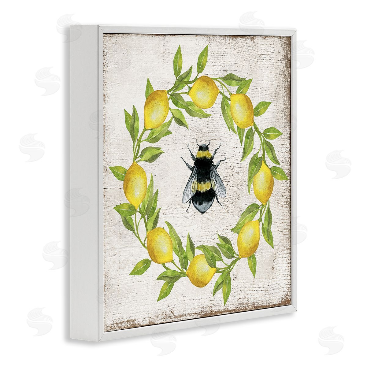 Lemon & Bee Wreath White Frame Print Wall Art, Home Decor by Creatif Belle