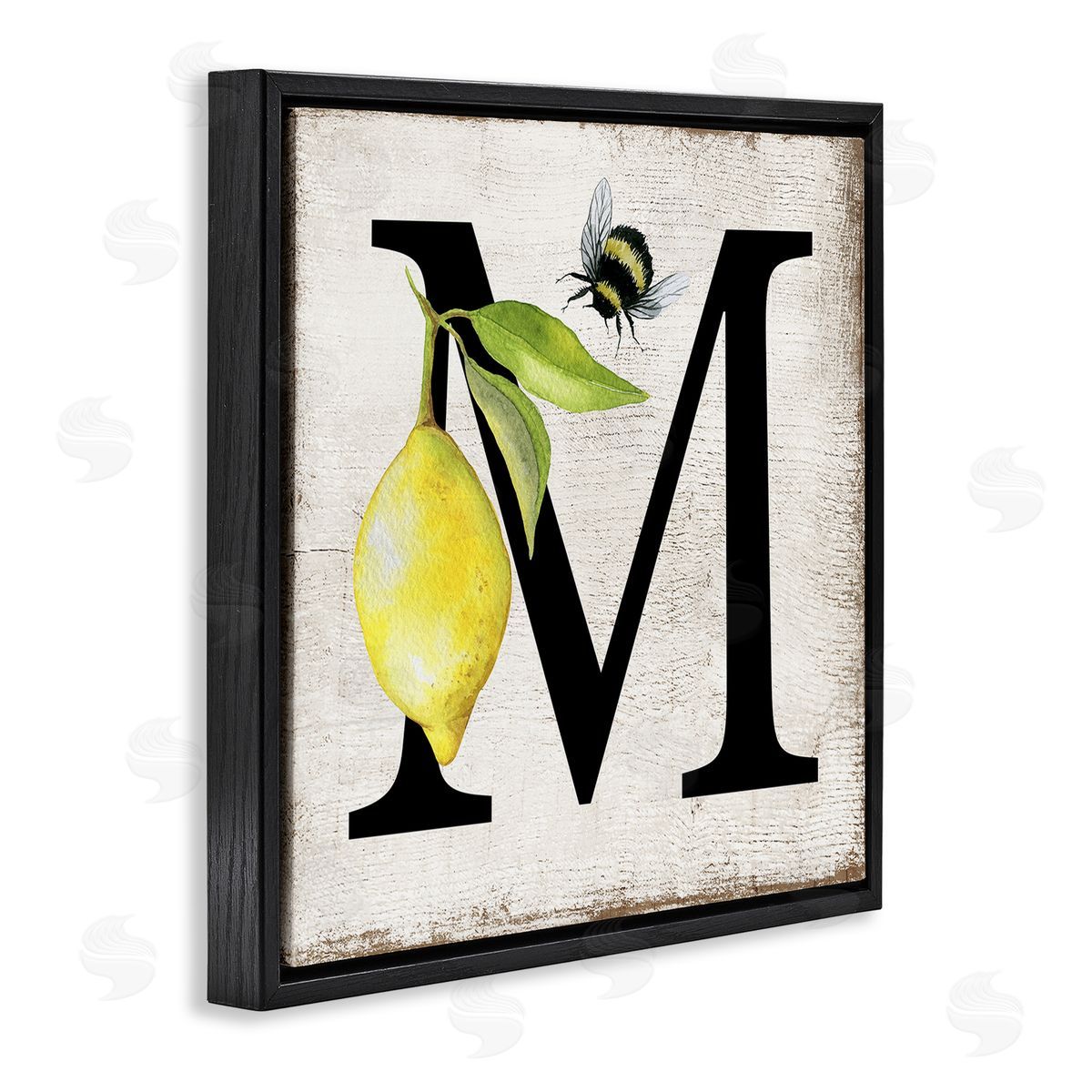 Lemon & Bee M Letter Black Floating Frame Canvas Wall Art, Home Decor by Creatif Belle