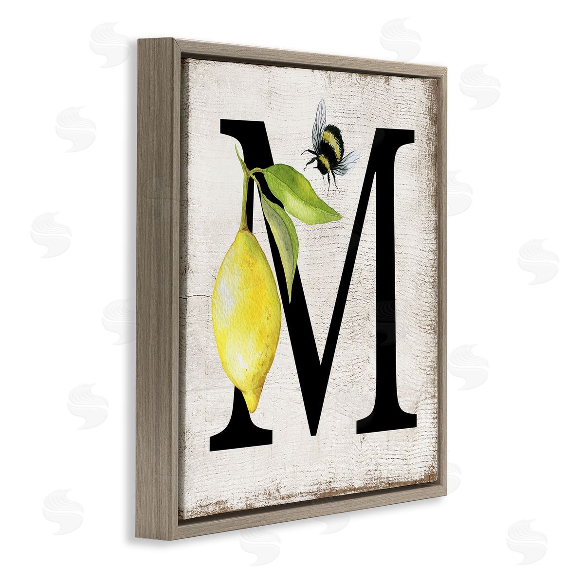 Lemon & Bee M Letter Brown Floating Frame Canvas Wall Art, Home Decor by Creatif Belle