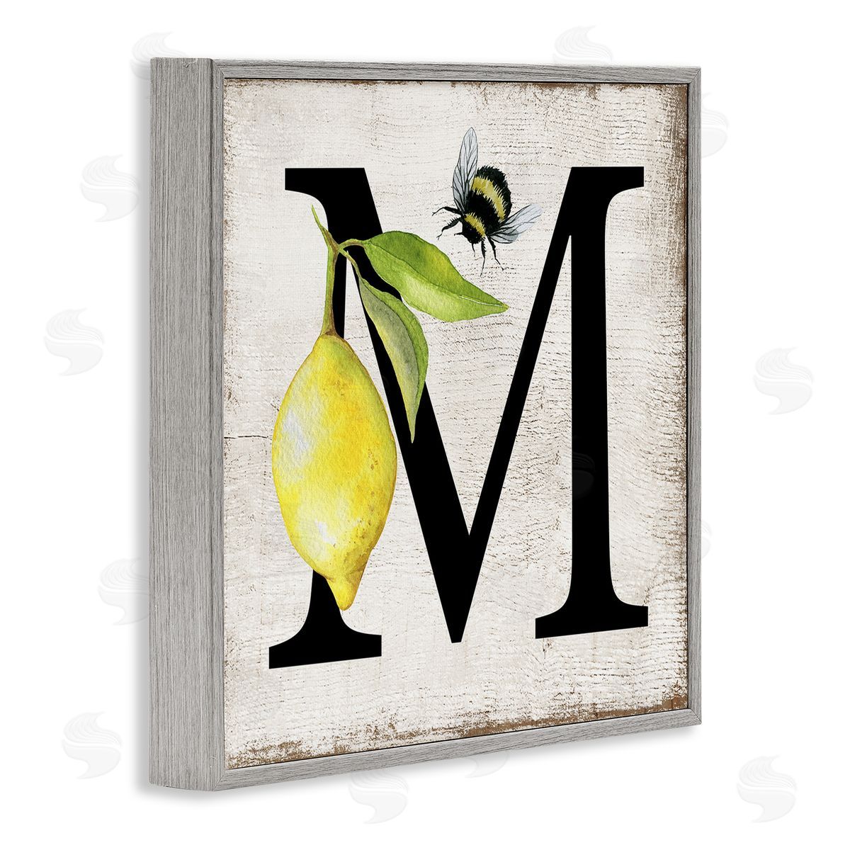 Lemon & Bee M Letter Grey Frame Print Wall Art, Home Decor by Creatif Belle