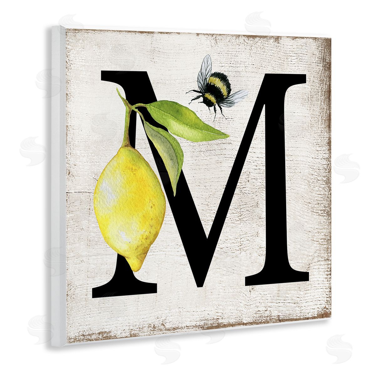 Lemon & Bee M Letter Wood Plaque Wall Art, Home Decor by Creatif Belle