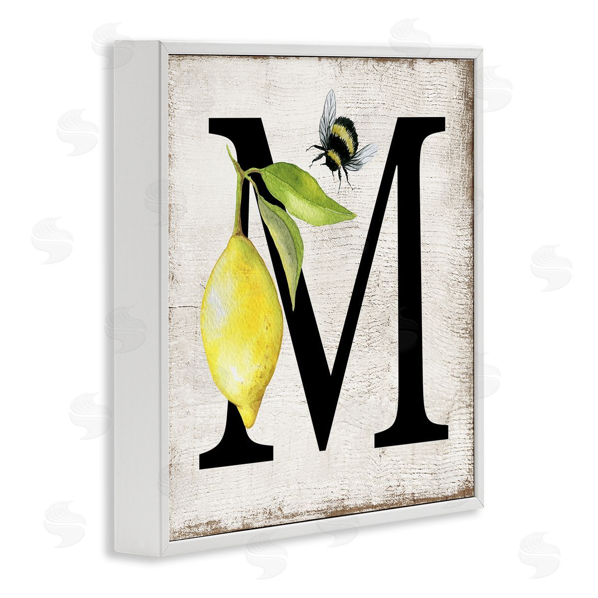 Lemon & Bee M Letter White Frame Print Wall Art, Home Decor by Creatif Belle